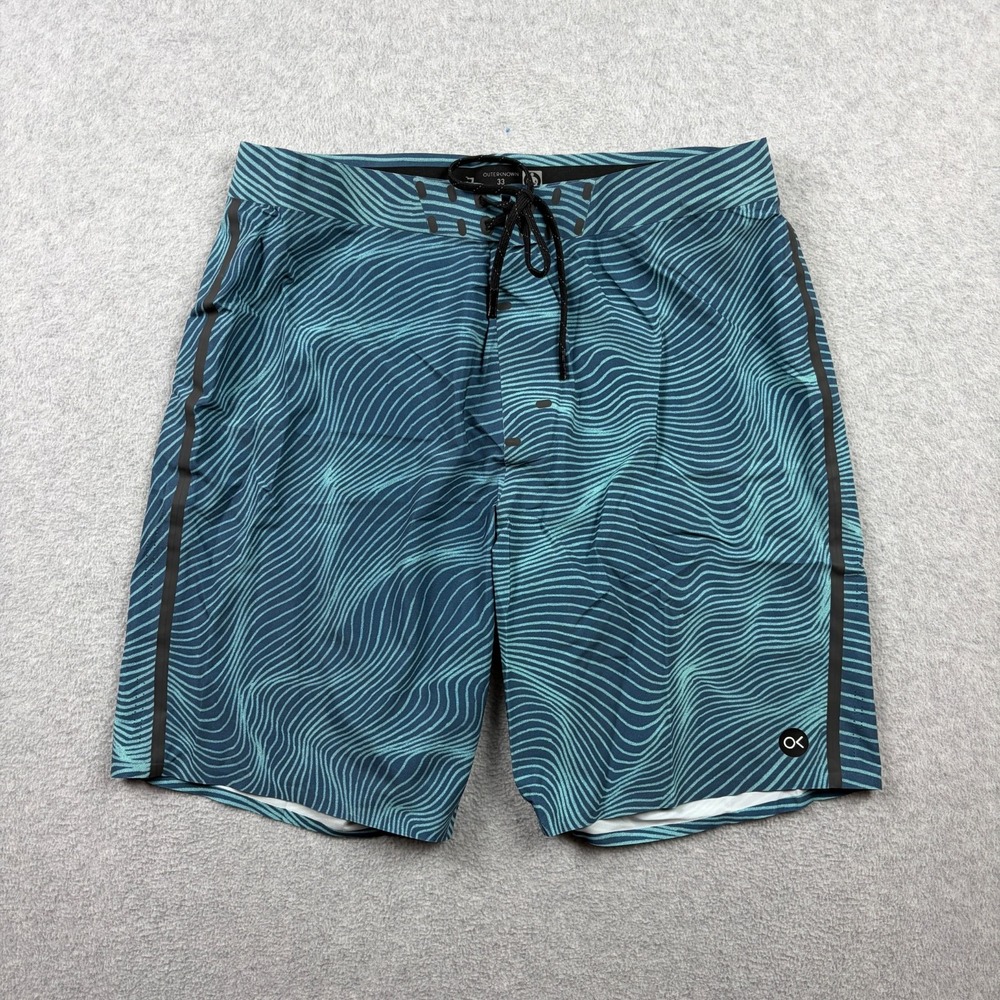Outerknown Apex Board Shorts Mens 33 Blue Wave Print Swim Trunks 9" Surf Beach